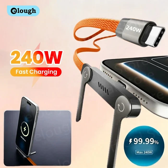 240W USB-C Charging Cable with Foldable Phone Stand - PrimeNest