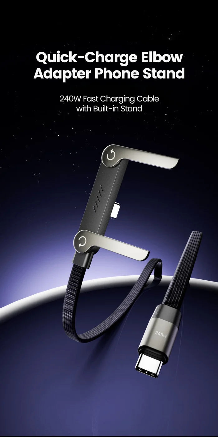 240W USB-C Charging Cable with Foldable Phone Stand - PrimeNest