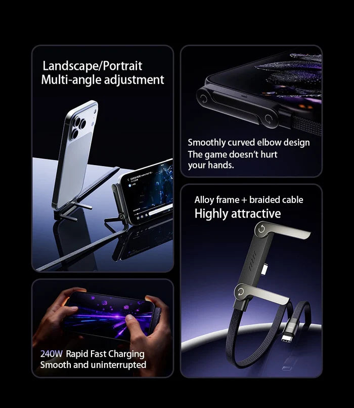 240W USB-C Charging Cable with Foldable Phone Stand - PrimeNest