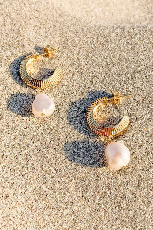 Aada Pearl Gold Hoop Earrings ACC Jewellery Silver Linings
