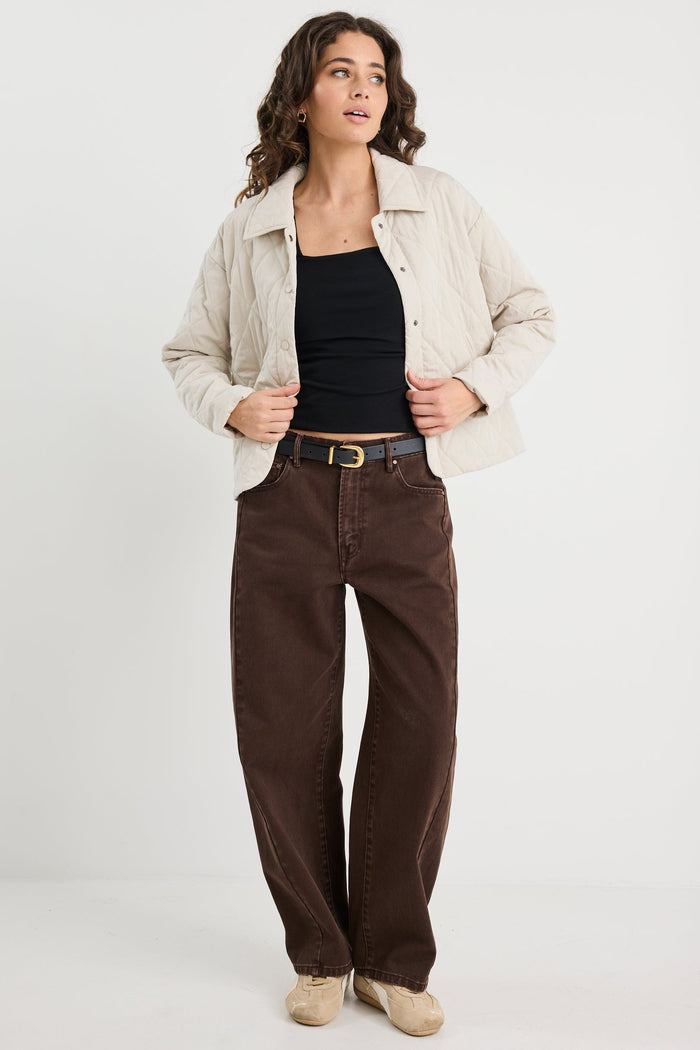 Absolute Putty Collared Quilted Puffer Jacket