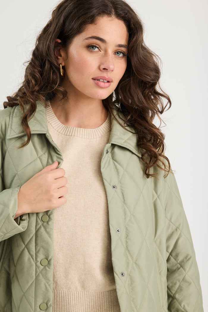 Absolute Soft Khaki Collared Quilted Puffer Jacket
