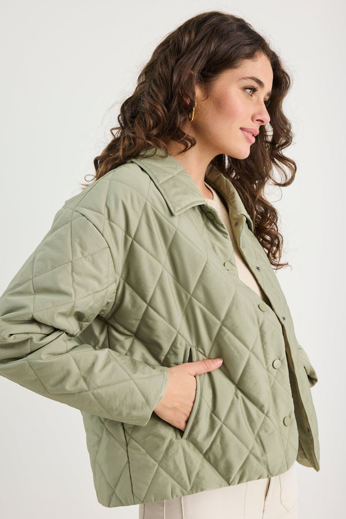 Absolute Soft Khaki Collared Quilted Puffer Jacket