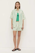 Woman wearing a Agnes Stripe Short Sleeve Shirt