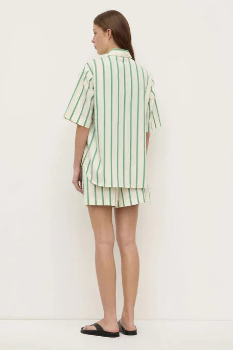 Woman wearing a Agnes Stripe Short Sleeve Shirt