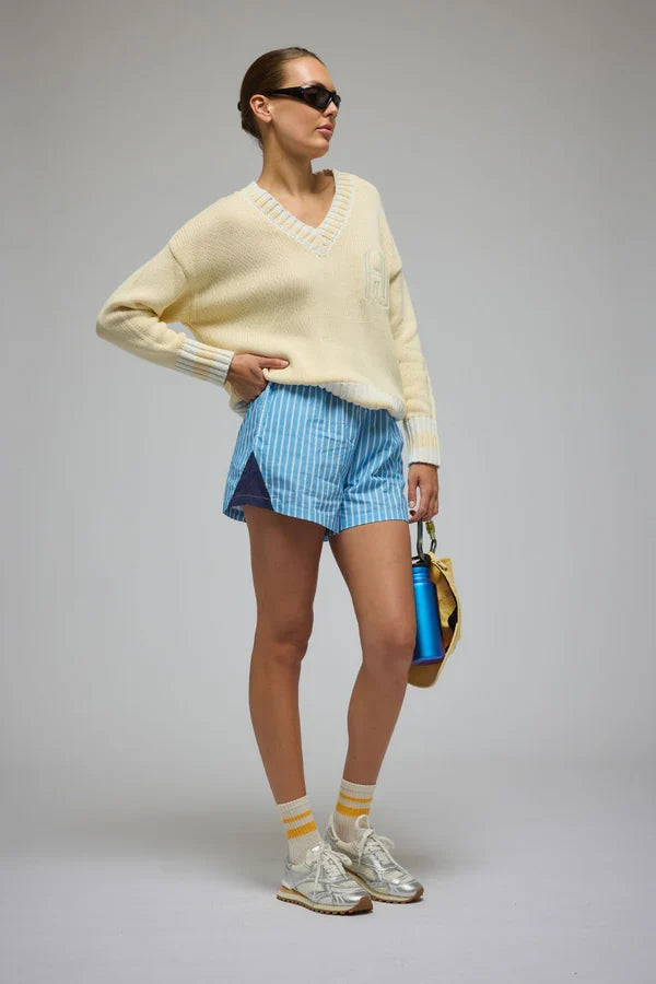 AJ Lemon Cream V Neck Knit Sweater
