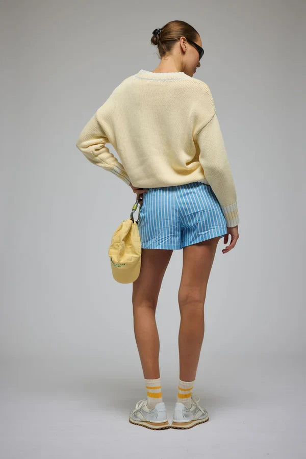AJ Lemon Cream V Neck Knit Sweater