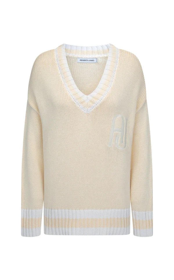 AJ Lemon Cream V Neck Knit Sweater