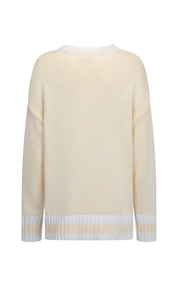 AJ Lemon Cream V Neck Knit Sweater