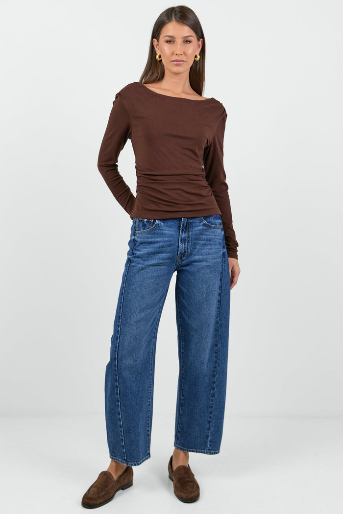 Alley Chocolate Rib Asymmetric Neck LS Top