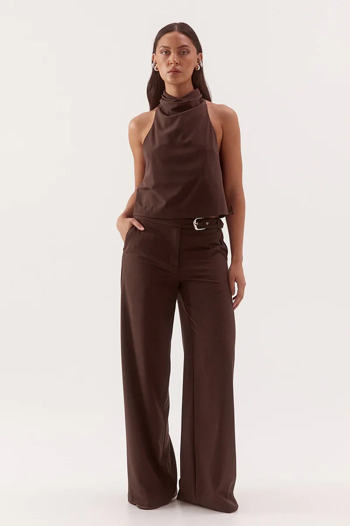 Amorey Espresso High Neck Sleeveless Top