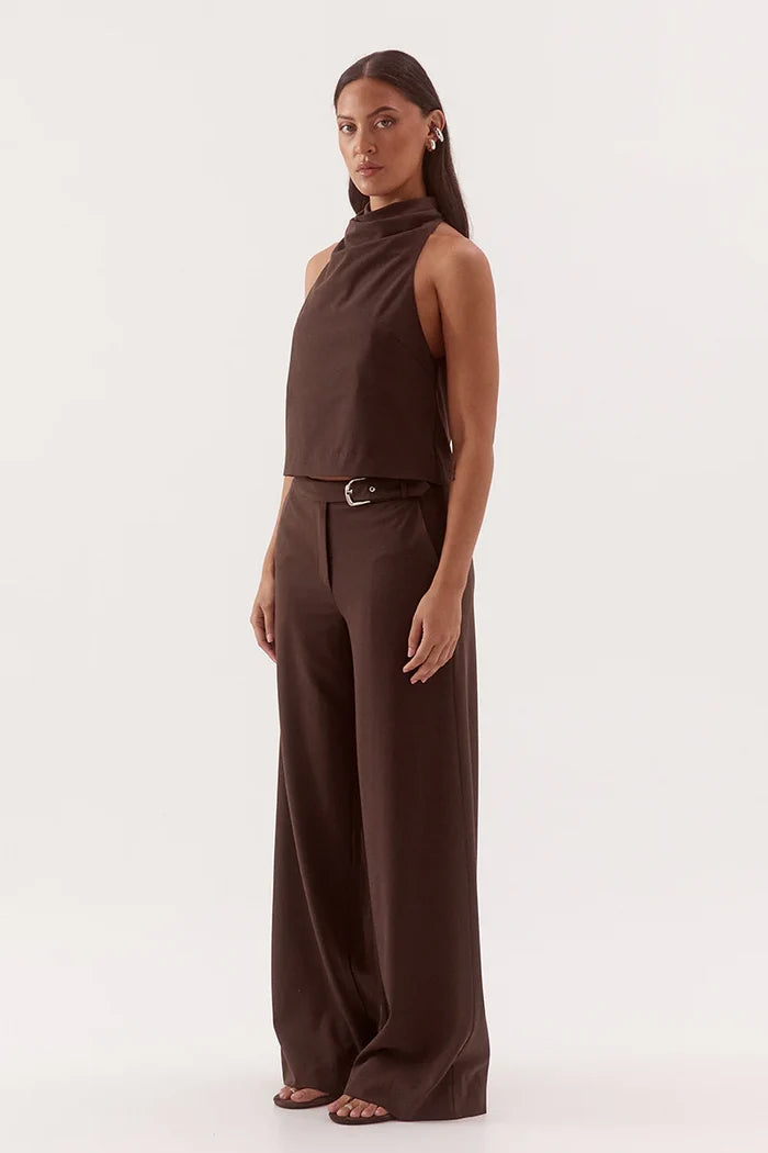 Amorey Espresso High Neck Sleeveless Top