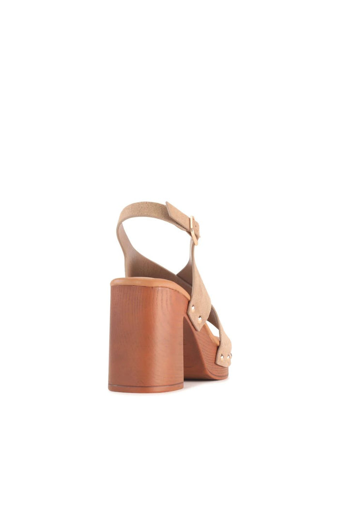 Annabella Taupe Suede Cross Over Mid Heel