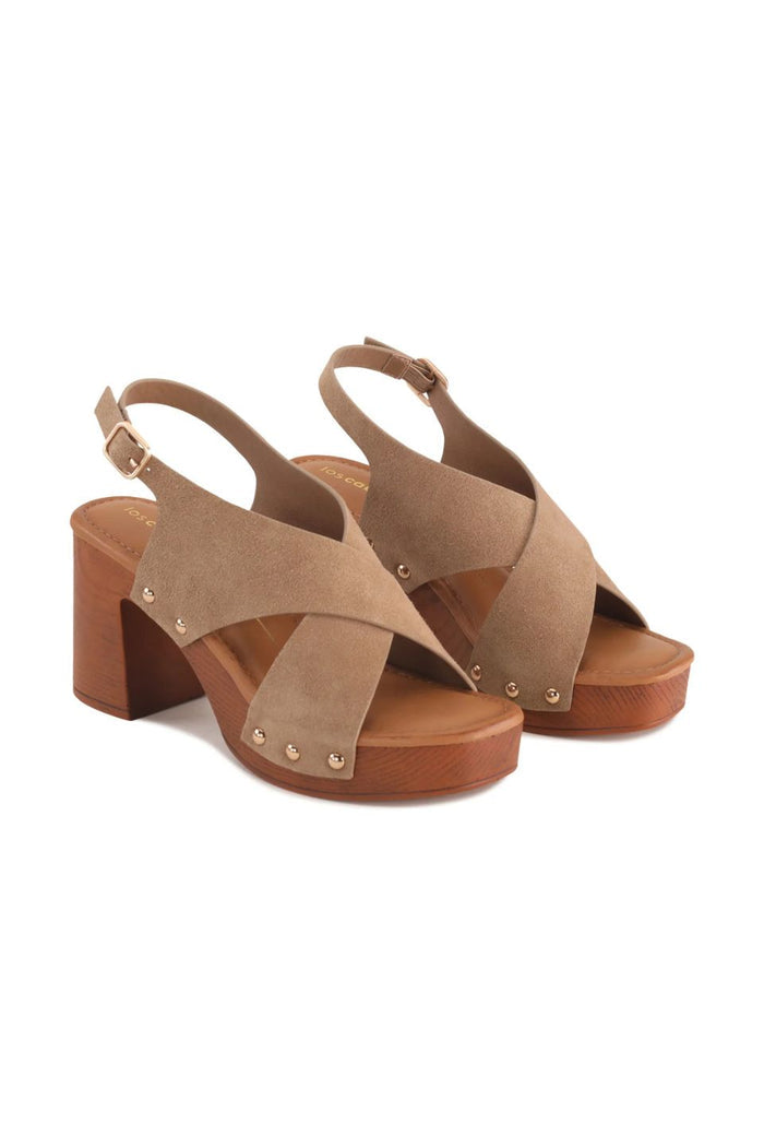 Annabella Taupe Suede Cross Over Mid Heel