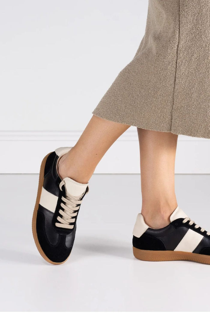 Antigo Black Suede Leather Stripe Casual Sneaker