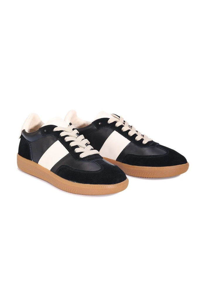 Antigo Black Suede Leather Stripe Casual Sneaker