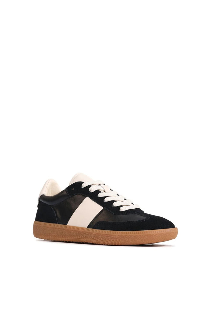 Antigo Black Suede Leather Stripe Casual Sneaker