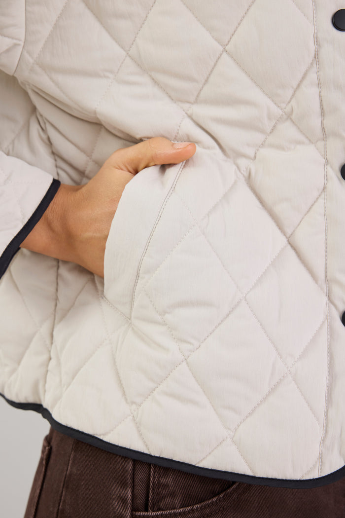 Apex Bone Collarless Quilted Contrast Piping Puffer Jacket
