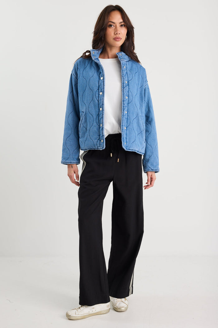 Apex Storm Blue Denim Collared Quilted Jacket