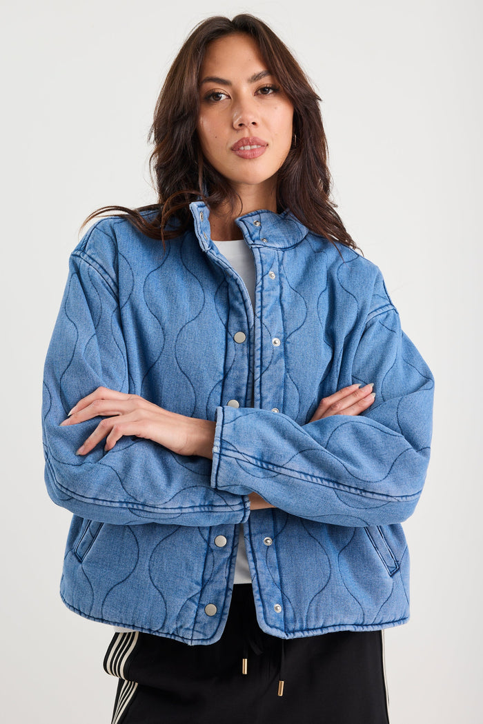 Apex Storm Blue Denim Collared Quilted Jacket