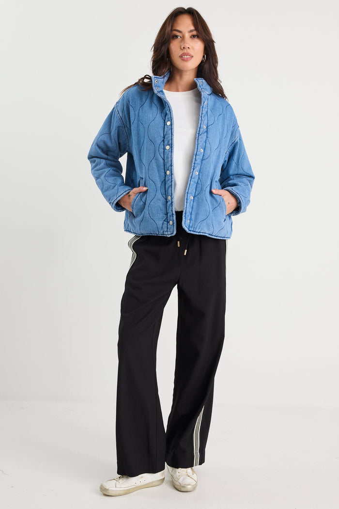 Apex Storm Blue Denim Collared Quilted Jacket