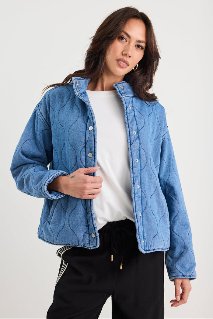 Apex Storm Blue Denim Collared Quilted Jacket