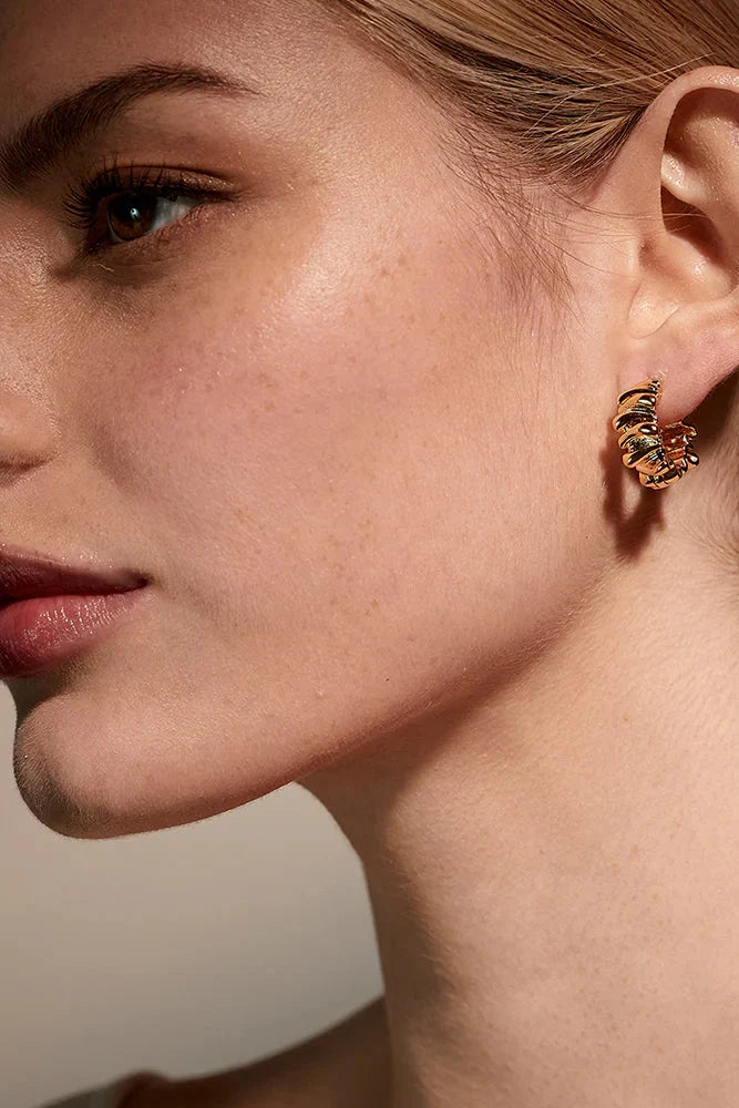 April Pleated Gold Hoop Earrings