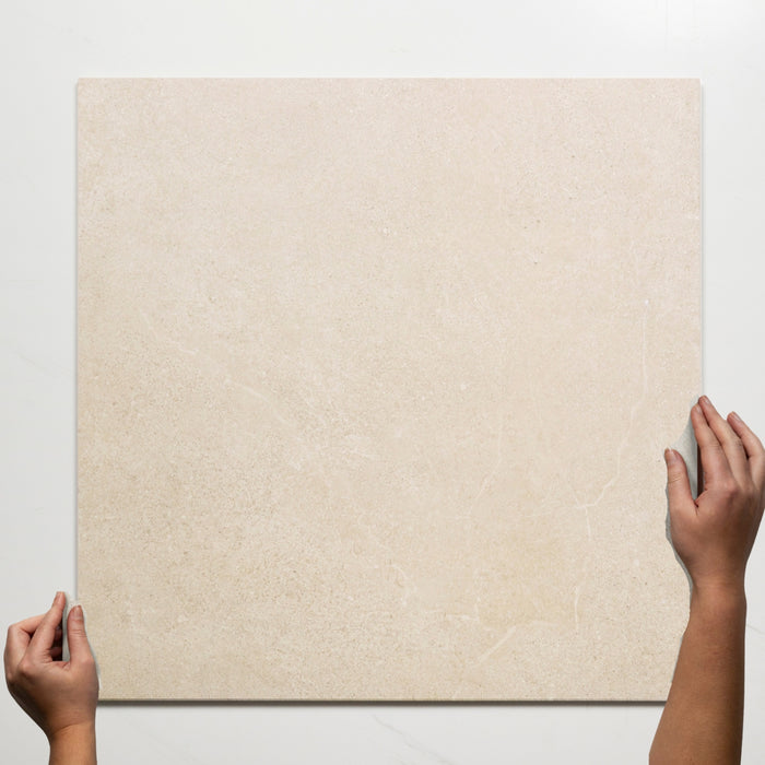 Single With Hand Ardenne Beige Travertine Look Porcelain Tile P4 600×600mm TURBE4 - The Blue Space