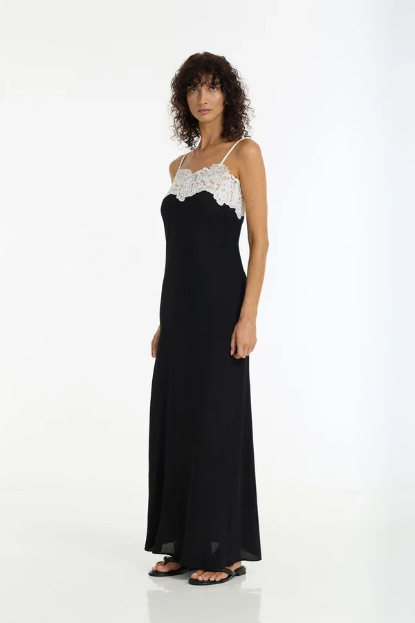 Aria Black Ivory Lace Strappy Maxi Dress