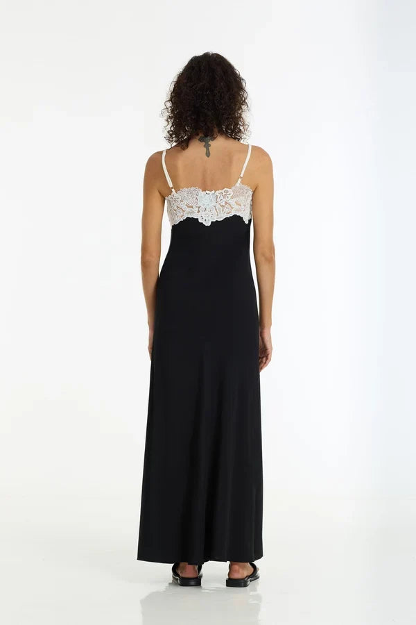 Aria Black Ivory Lace Strappy Maxi Dress
