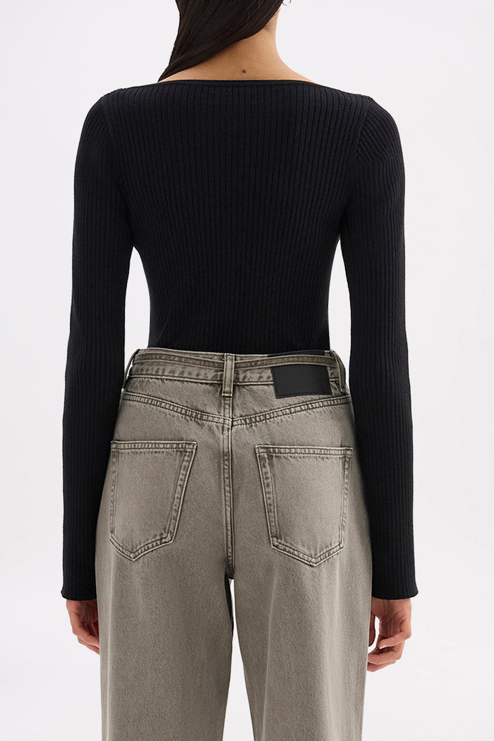 Arlotte Black Soft Rib Cotton Blend Knit Cardigan