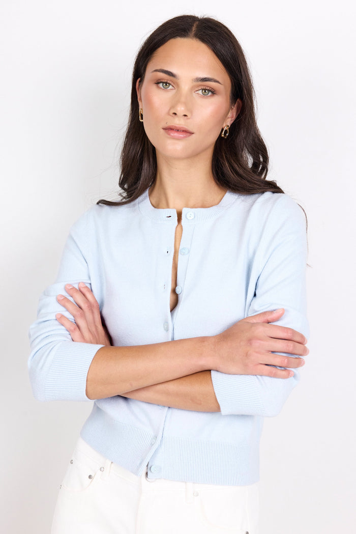 Autograph Ice Blue Soft Fine Gauge Crewneck Cardigan