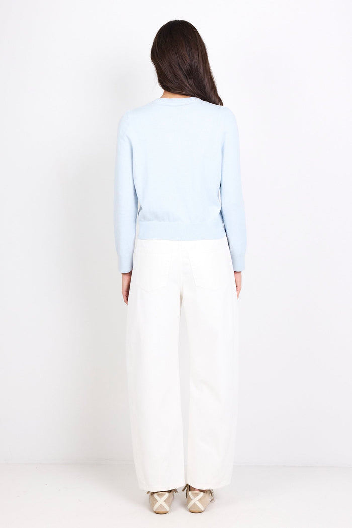 Autograph Ice Blue Soft Fine Gauge Crewneck Cardigan