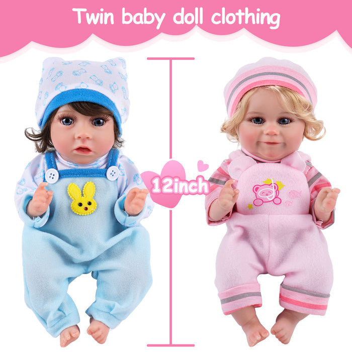 Babeside 12" Reborn Baby Doll Clothes 12-Pcs Blue And Pink Set For Baby Doll Lovely Bear And Bunny