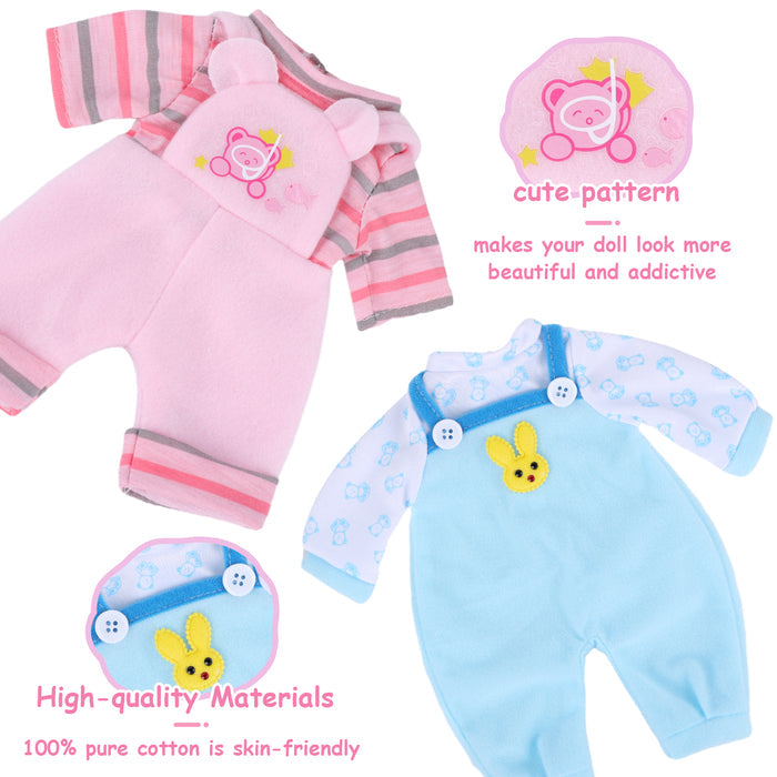 Babeside 12" Reborn Baby Doll Clothes 12-Pcs Blue And Pink Set For Baby Doll Lovely Bear And Bunny