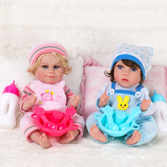 Babeside 12" Reborn Baby Doll Clothes 12-Pcs Blue And Pink Set For Baby Doll Lovely Bear And Bunny