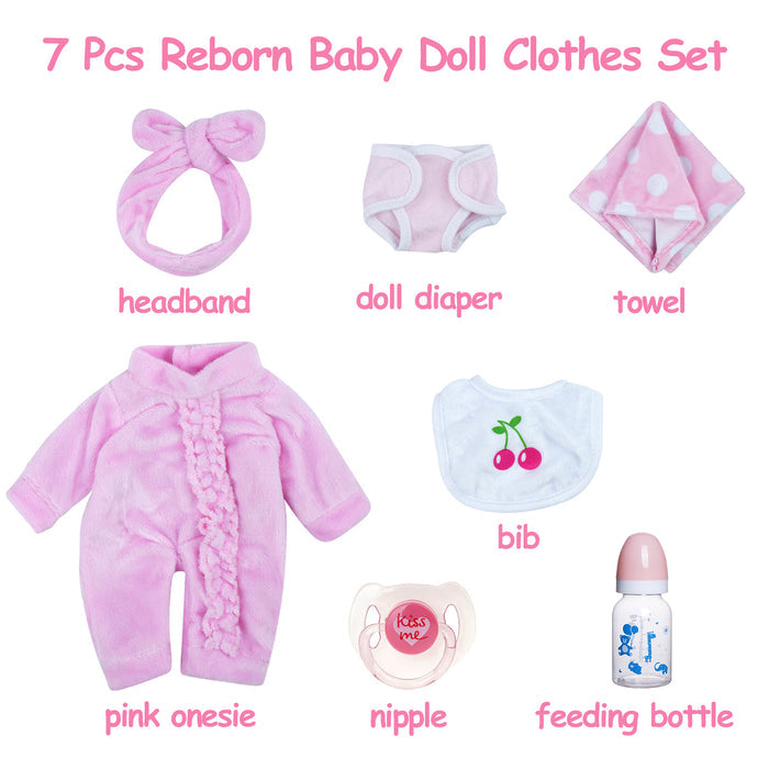 Babeside 12" Reborn Baby Doll Clothes 7-Pcs Pink Outfits For Baby Doll Lovely