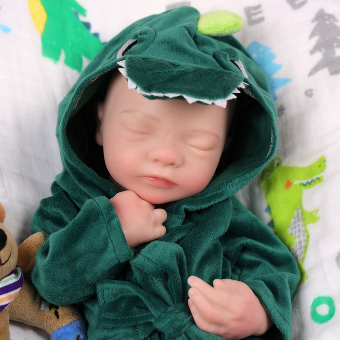 Babeside 16'' Full Silicone Reborn Baby Doll Green Dinosaur Suit Sleeping Boy Aurora