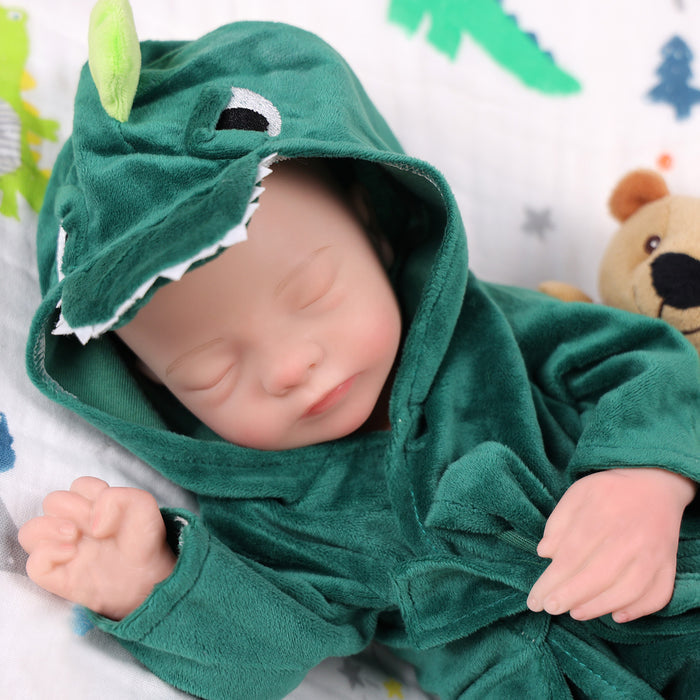 Babeside 16'' Full Silicone Reborn Baby Doll Green Dinosaur Suit Sleeping Boy Aurora