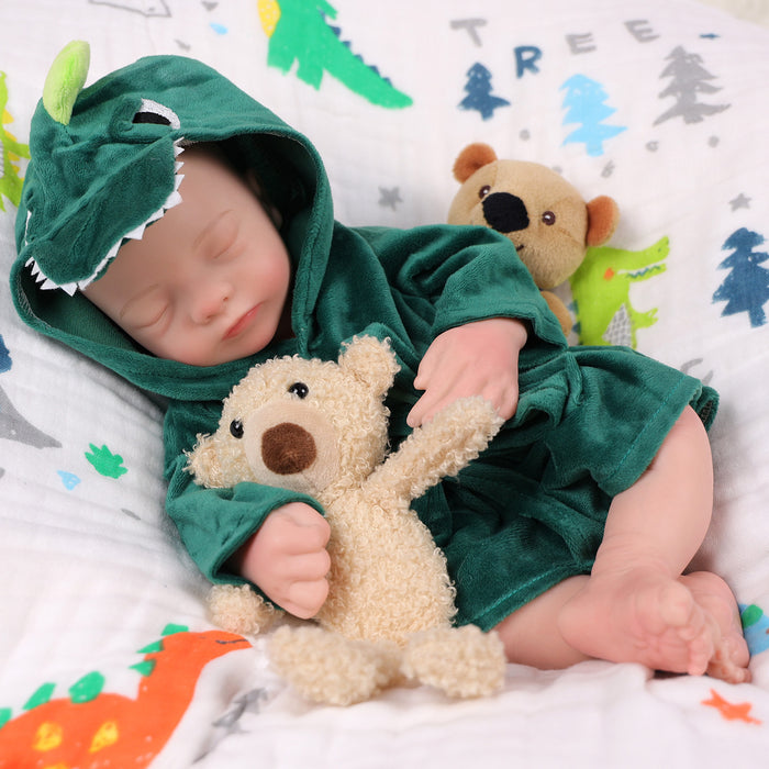 Babeside 16'' Full Silicone Reborn Baby Doll Green Dinosaur Suit Sleeping Boy Aurora