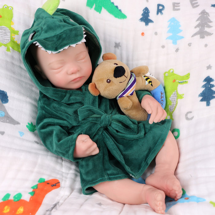 Babeside 16'' Full Silicone Reborn Baby Doll Green Dinosaur Suit Sleeping Boy Aurora