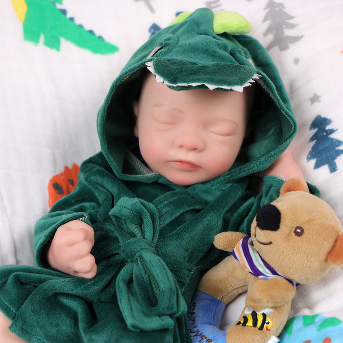 Babeside 16'' Full Silicone Reborn Baby Doll Green Dinosaur Suit Sleeping Boy Aurora