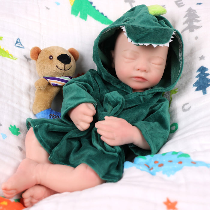 Babeside 16'' Full Silicone Reborn Baby Doll Green Dinosaur Suit Sleeping Boy Aurora