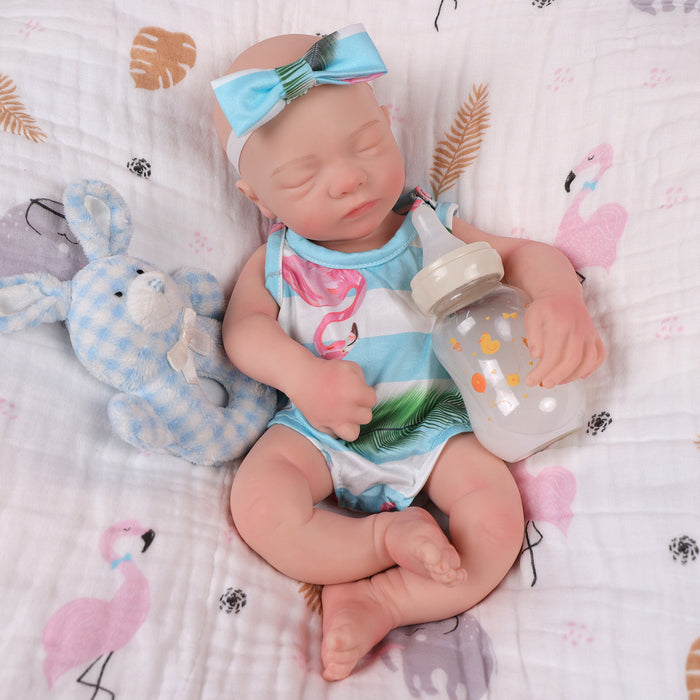 Babeside 16'' Full Silicone Reborn Baby Doll Green Suit Sleeping Adorable Girl Aurora