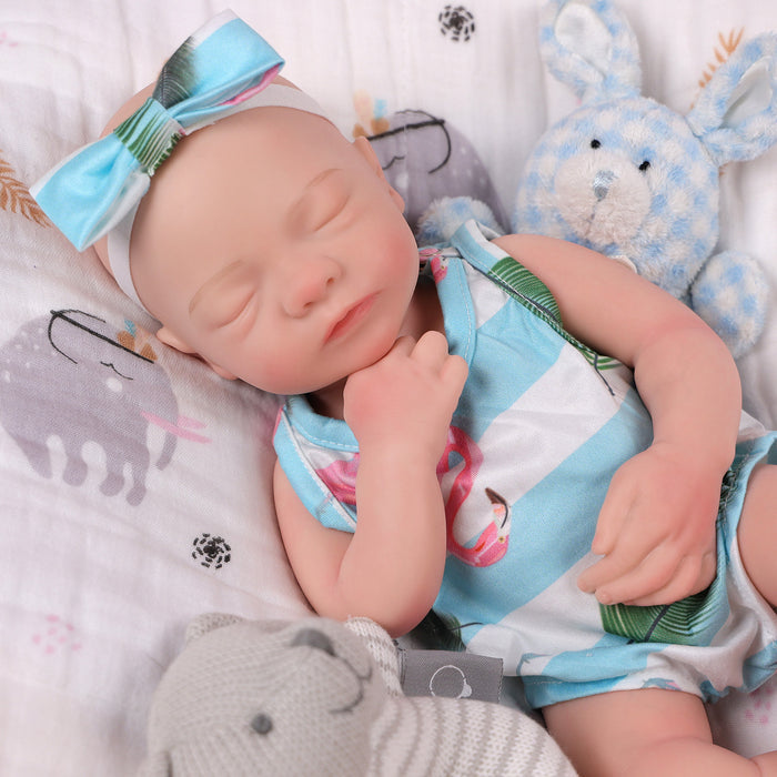 Babeside 16'' Full Silicone Reborn Baby Doll Green Suit Sleeping Adorable Girl Aurora
