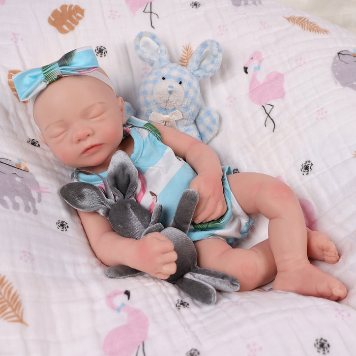 Babeside 16'' Full Silicone Reborn Baby Doll Green Suit Sleeping Adorable Girl Aurora