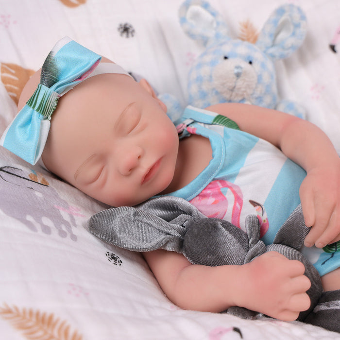 Babeside 16'' Full Silicone Reborn Baby Doll Green Suit Sleeping Adorable Girl Aurora