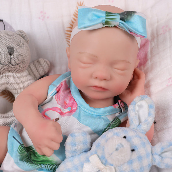 Babeside 16'' Full Silicone Reborn Baby Doll Green Suit Sleeping Adorable Girl Aurora