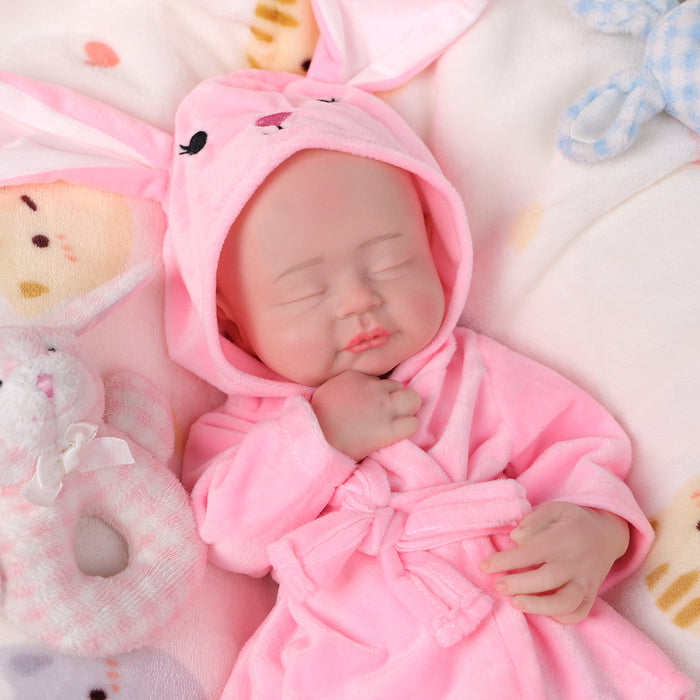 Babeside 16'' Full Silicone Reborn Baby Doll Pink Suit Sleeping Girl Leo