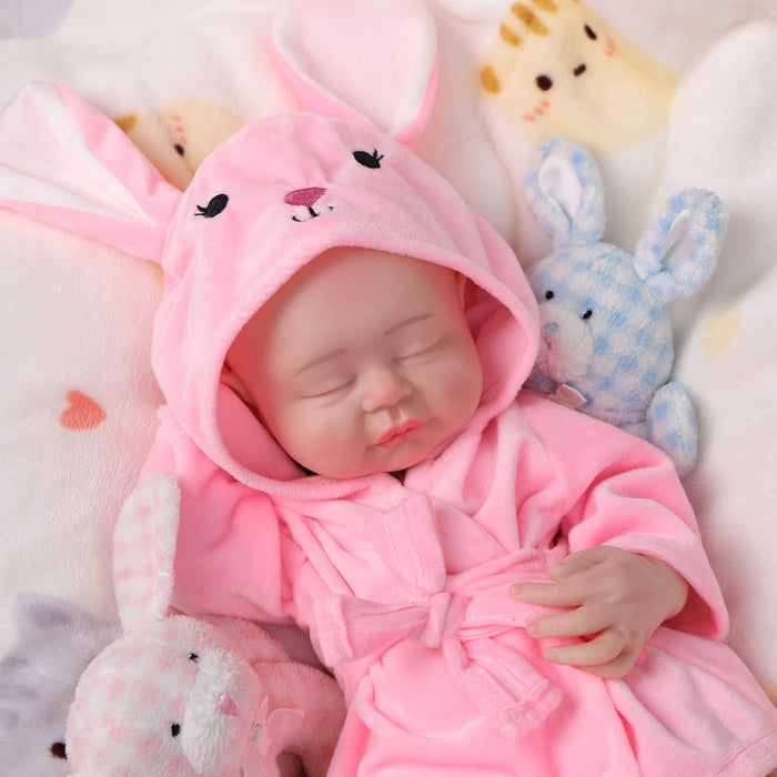 Babeside 16'' Full Silicone Reborn Baby Doll Pink Suit Sleeping Girl Leo